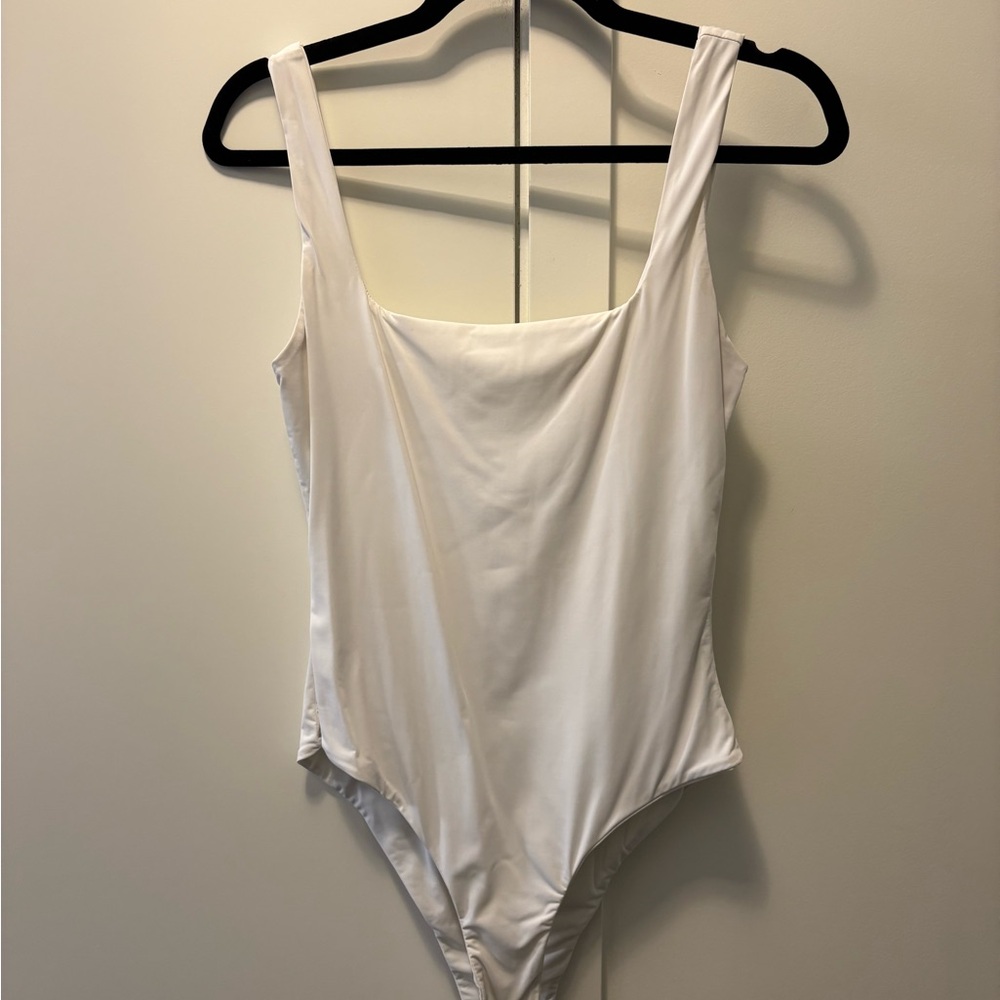 Sleek White Scoop Neck Bodysuit